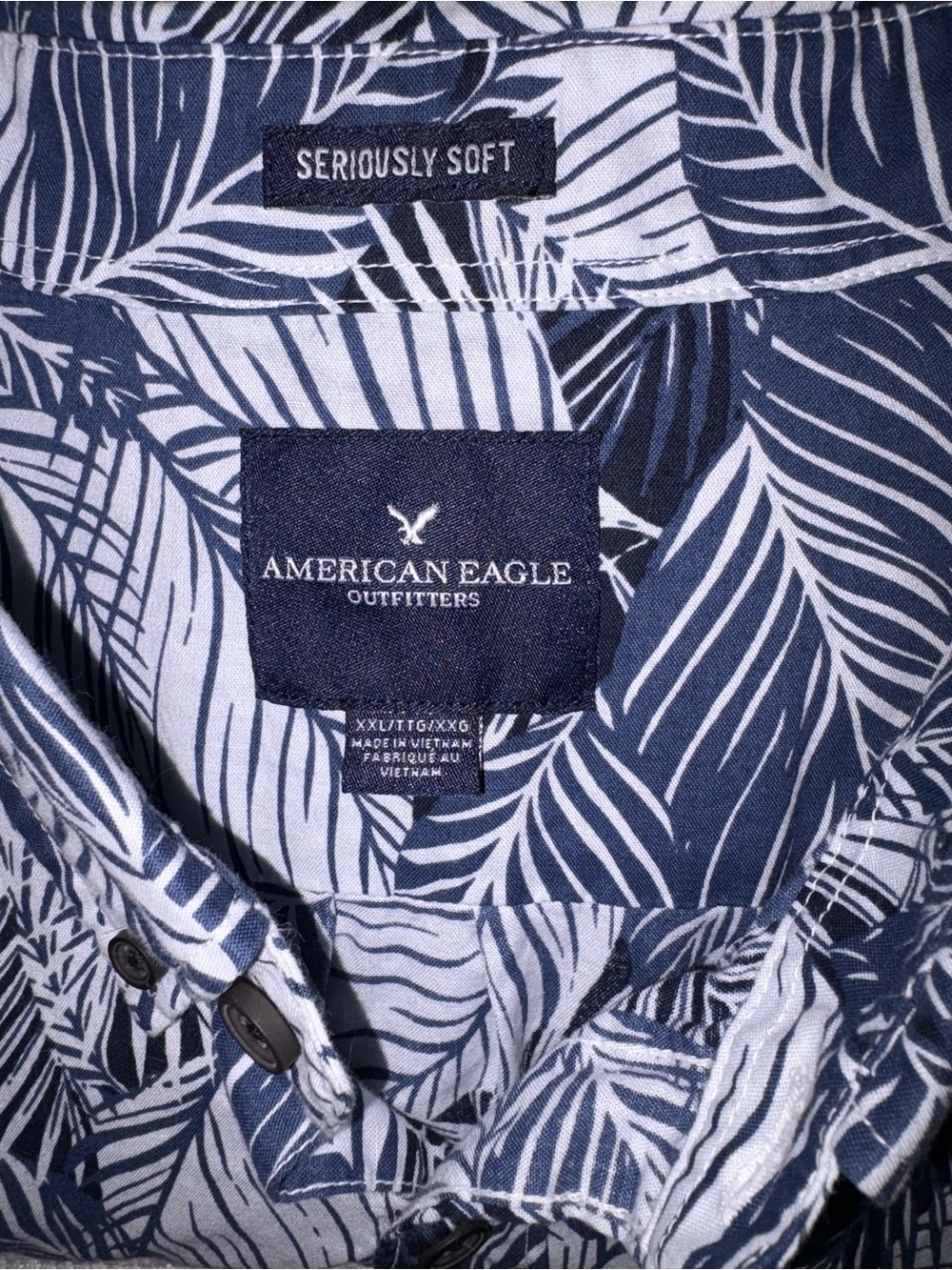 American Eagle Outfitters Navy & White Leaf Print Button-Down Shirt